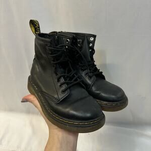 Dr. Martens Black Kids AirWait Lace Up Side Zip Combat Boots US kids 13